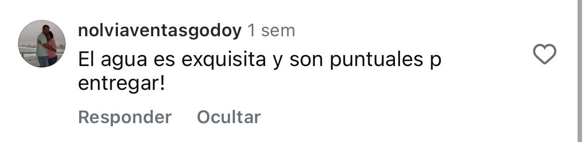 Comentario de @nolviaventasgodoy: El agua es exquisita y son puntuales p entregar!